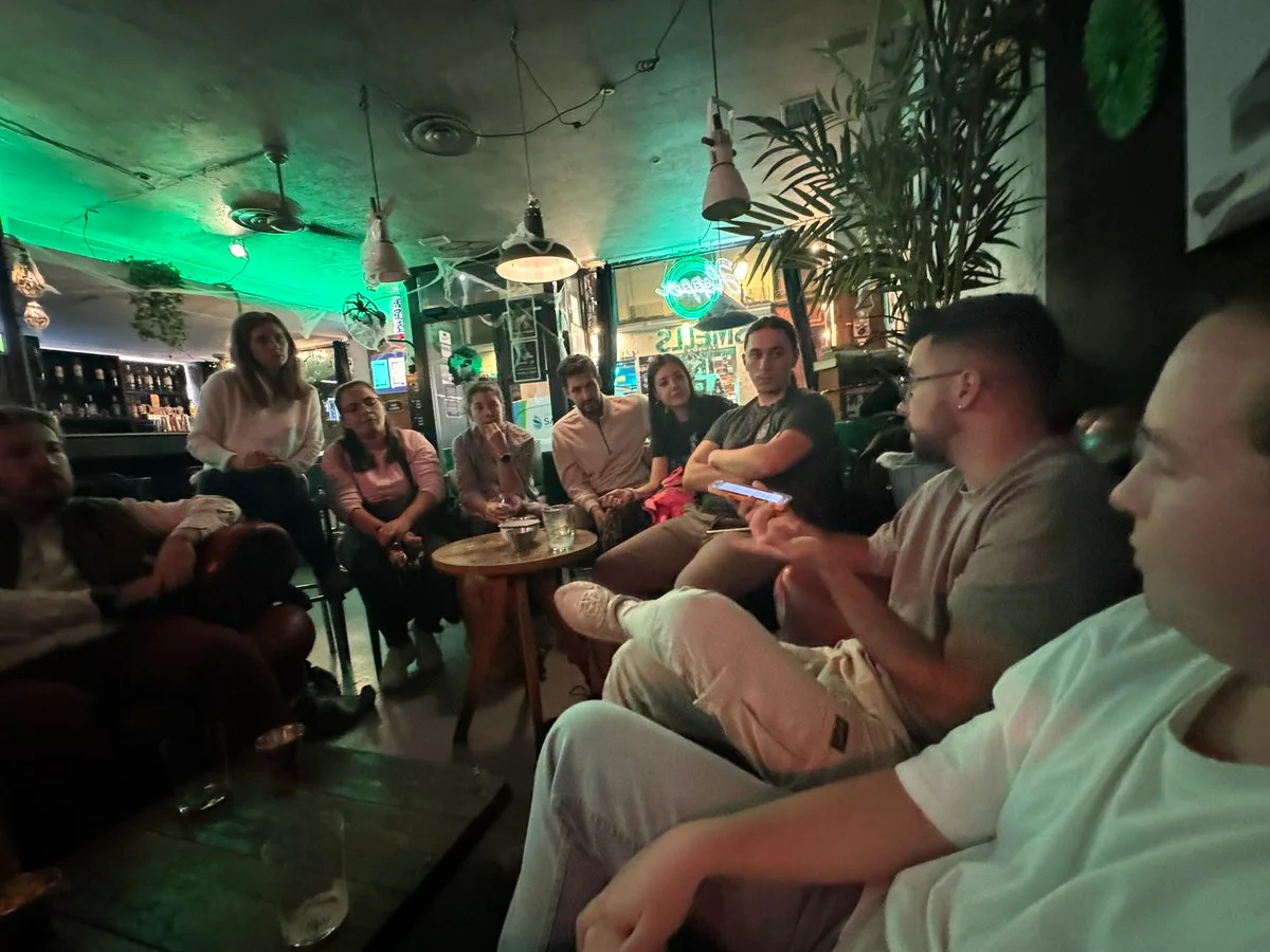 Friends together at NoCode Drinks in Madrid